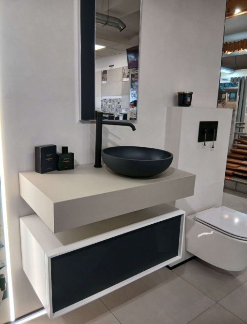 CONJUNTO DE BAÑO PREMIUM: ACQUABELLA ON-TOP & MUEBLE SHOW NEGro